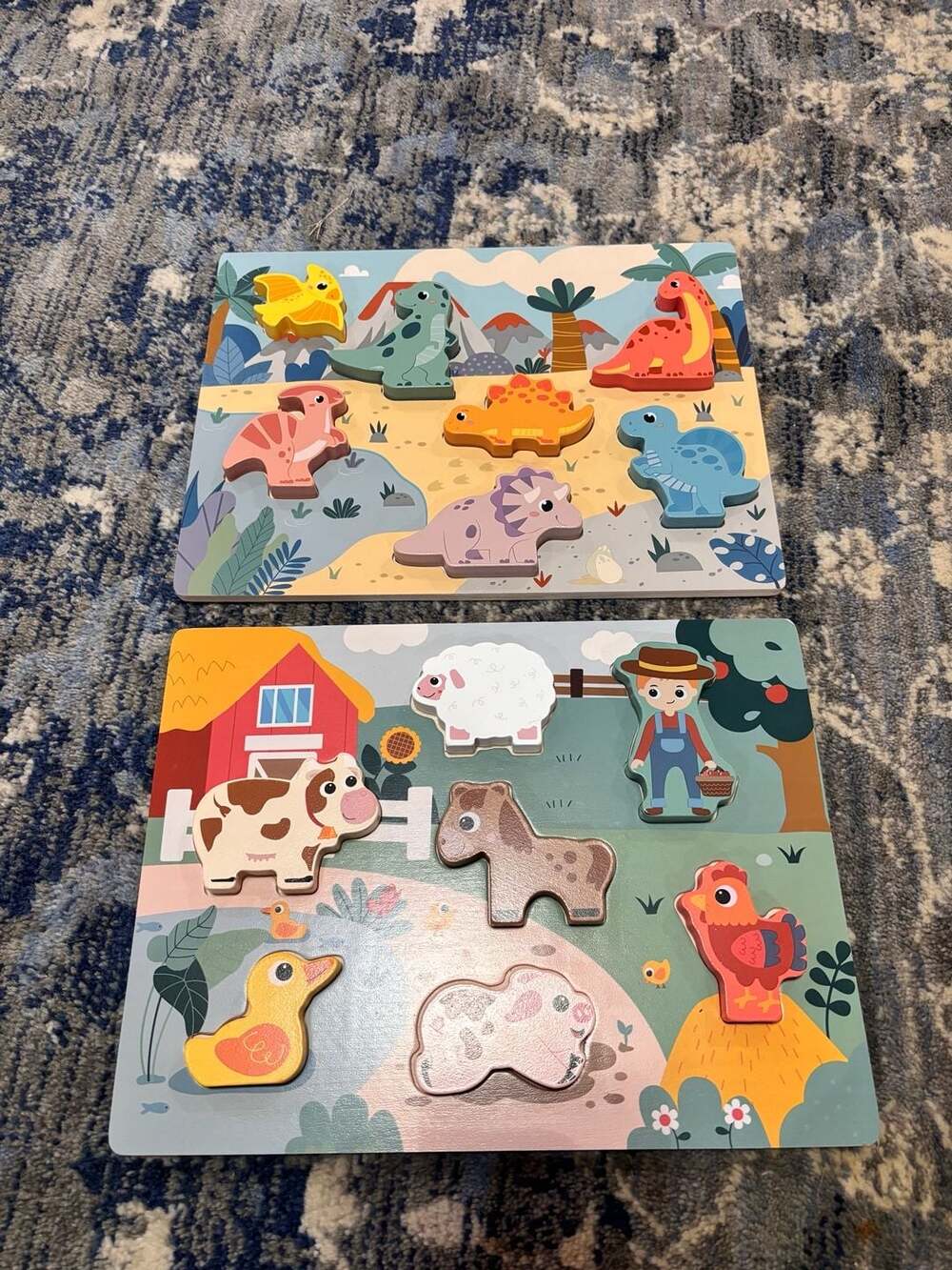 Wooden Chunky Dinosaur And Farm Animal Puzzles Set